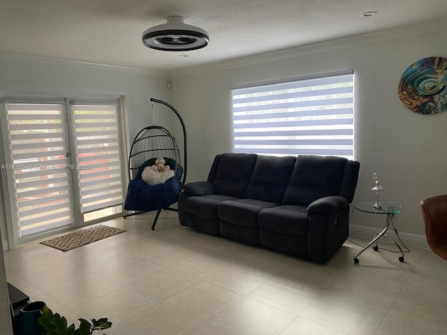 7322 SW 134th Pl, Miami, FL 33183 - living room with plenty of natural light, crown molding, and a textured ceiling