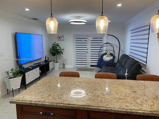 7322 SW 134th Pl, Miami, FL 33183 - living area featuring ornamental molding and light tile patterned flooring