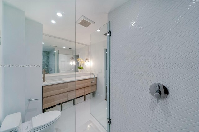 888 S Douglas Rd Unit 115, Coral Gables, FL 33134 - full bath featuring double vanity, a stall shower, and recessed lighting