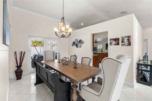 14288 SW 21st Ter, Miami, FL 33175 - dining area featuring a chandelier, light tile patterned floors, plenty of natural light, crown molding, and recessed lighting