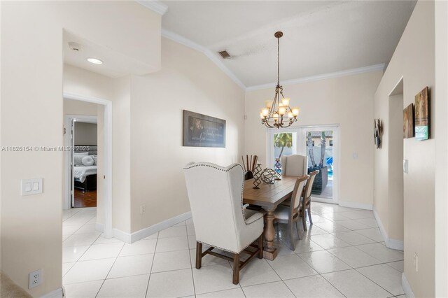 14288 SW 21st Ter, Miami, FL 33175 - dining room with ornamental molding, light tile patterned floors, and a chandelier