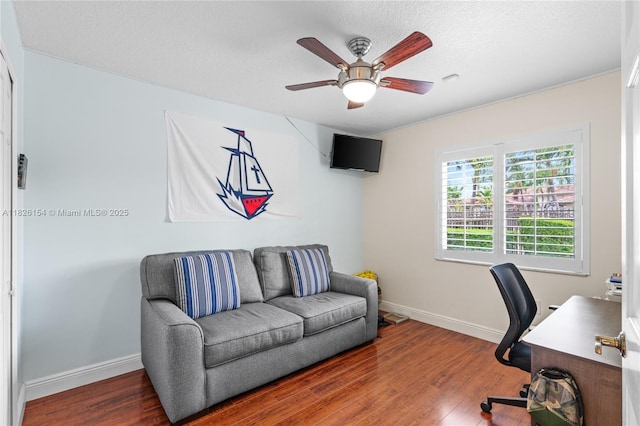 14288 SW 21st Ter, Miami, FL 33175 - home office with ceiling fan, wood finished floors, and a textured ceiling