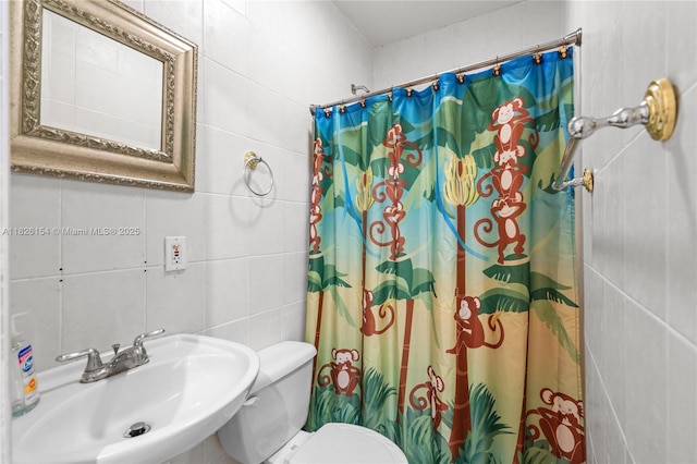 14288 SW 21st Ter, Miami, FL 33175 - bathroom with tile walls and a shower with curtain