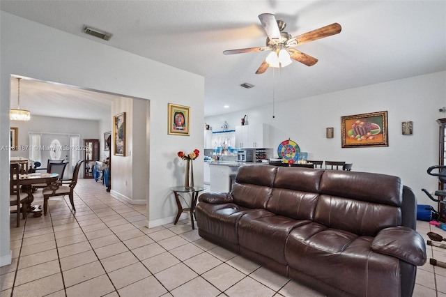 13011 SW 143rd Ter, Miami, FL 33186 - living room with light tile patterned floors and ceiling fan