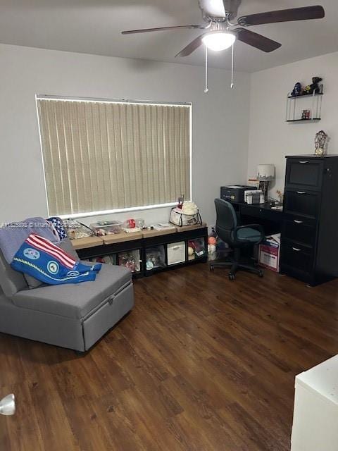 9841 Sunrise Lakes Blvd Unit 310, Sunrise, FL 33322 - office area with ceiling fan and wood finished floors