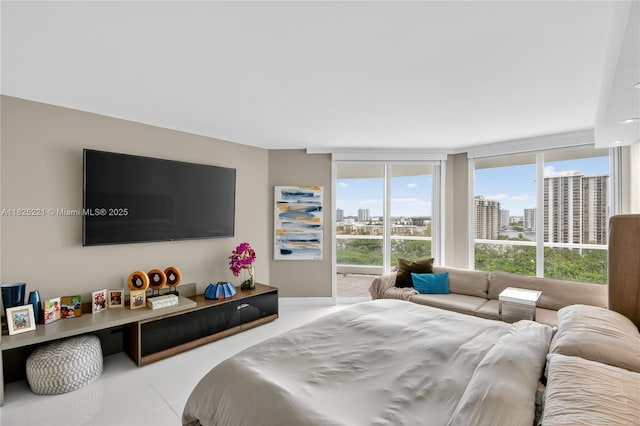 7000 Island Blvd Unit 1408, Aventura, FL 33160 - bedroom featuring tile patterned flooring, access to exterior, and a wall of windows