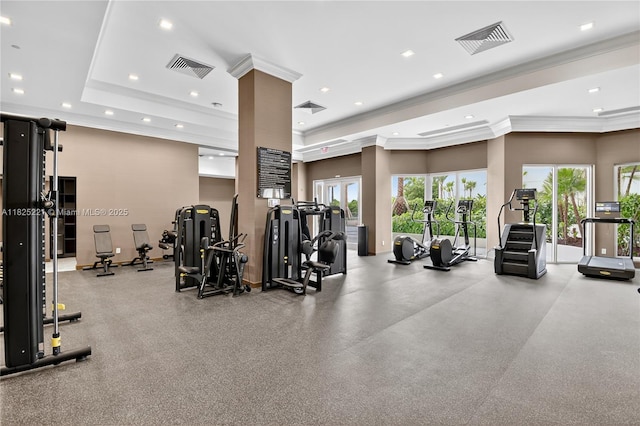 7000 Island Blvd Unit 1408, Aventura, FL 33160 - gym with crown molding and recessed lighting