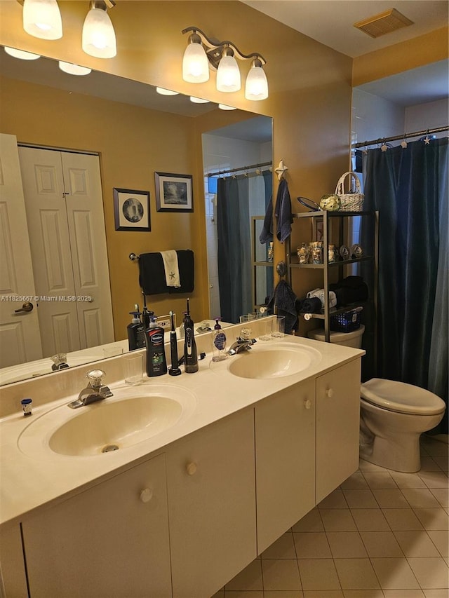 21300 Waycross Dr, Boca Raton, FL 33428 - full bath featuring tile patterned flooring, double vanity, and a shower with curtain