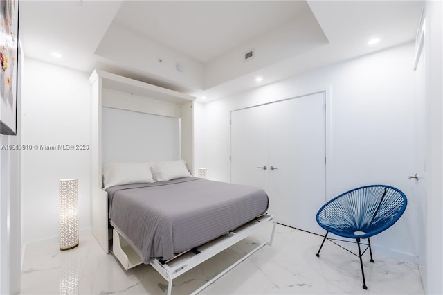 851 NE 1st Ave Unit 3308, Miami, FL 33132 - bedroom with a closet, recessed lighting, and light marble finish floors