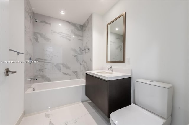 851 NE 1st Ave Unit 3308, Miami, FL 33132 - bathroom with vanity, shower / tub combination, recessed lighting, and marble finish flooring