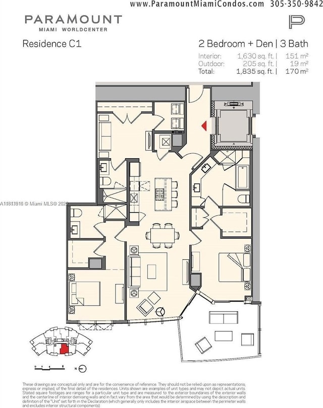 851 NE 1st Ave Unit 3308, Miami, FL 33132 - view of floor plan / room layout