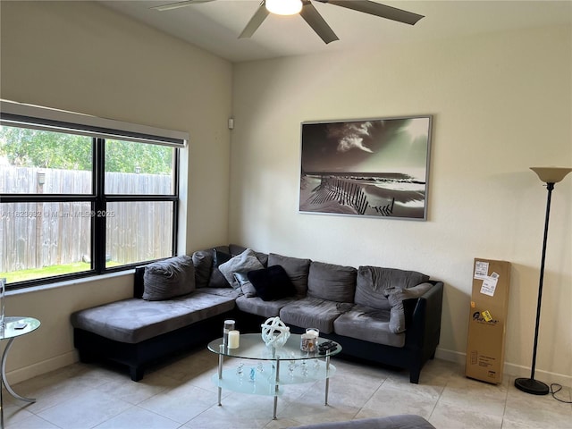 134 NE 23rd Ter, Homestead, FL 33033 - living room featuring a ceiling fan and tile patterned floors