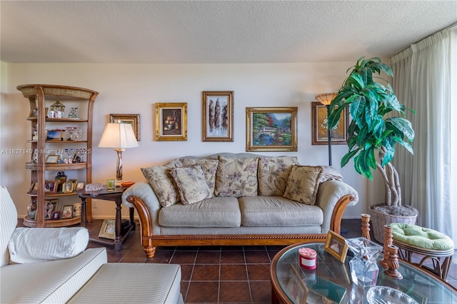 5 Island Ave Unit 6A, Miami Beach, FL 33139 - living room featuring dark tile patterned flooring and a textured ceiling