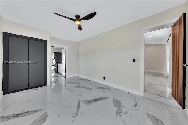 5890 SW 13th St, Plantation, FL 33317 - unfurnished bedroom featuring a ceiling fan, marble finish flooring, and recessed lighting