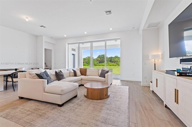 20161 SE Bridgewater Dr, Jupiter, FL 33458 - living room featuring light wood-style floors and recessed lighting