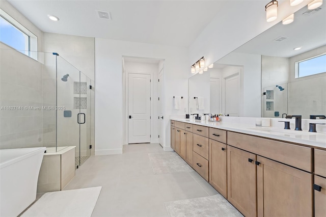 20161 SE Bridgewater Dr, Jupiter, FL 33458 - full bathroom with a shower stall, double vanity, and a freestanding tub