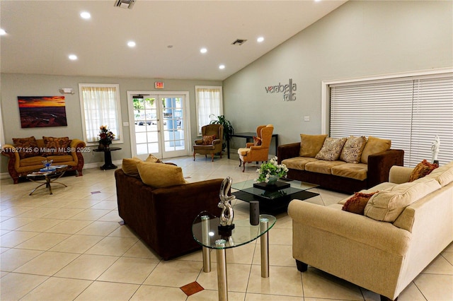 8215 SW 152nd Ave Unit G-307, Miami, FL 33193 - living room featuring recessed lighting, light tile patterned floors, and high vaulted ceiling