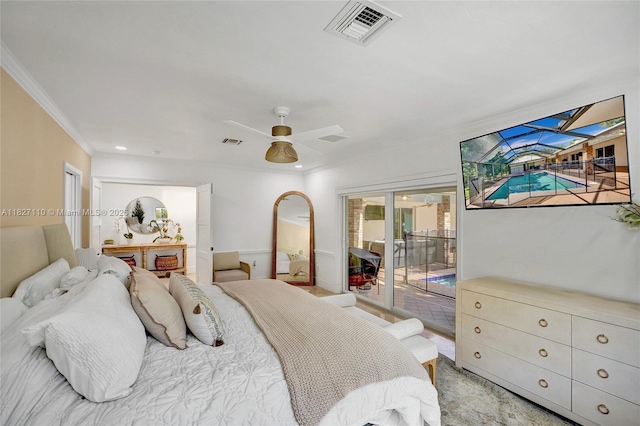 6731 SW 138th St, Palmetto Bay, FL 33158 - bedroom with access to exterior, crown molding, ceiling fan, and recessed lighting