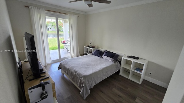 1425 Crossbill Ct, Weston, FL 33327 - bedroom featuring access to exterior, wood finished floors, crown molding, and ceiling fan