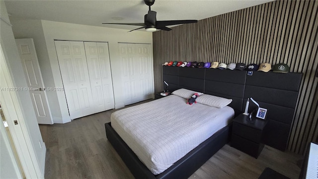 1425 Crossbill Ct, Weston, FL 33327 - bedroom with wood finished floors, multiple closets, and ceiling fan