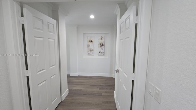 1425 Crossbill Ct, Weston, FL 33327 - hall with dark wood-type flooring and recessed lighting