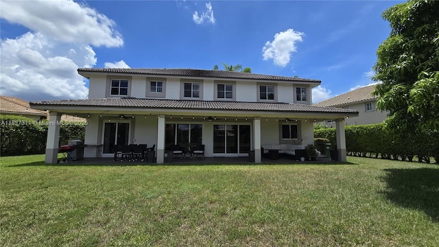 1425 Crossbill Ct, Weston, FL 33327 - rear view of house with stucco siding, ceiling fan, an outdoor living space, and a patio area
