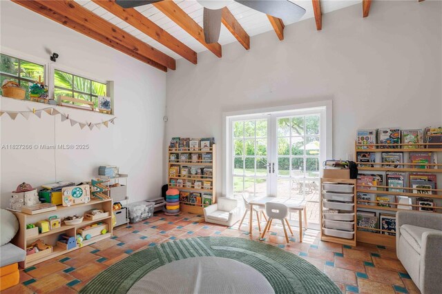 1210 Genoa St, Coral Gables, FL 33134 - game room with beam ceiling and ceiling fan