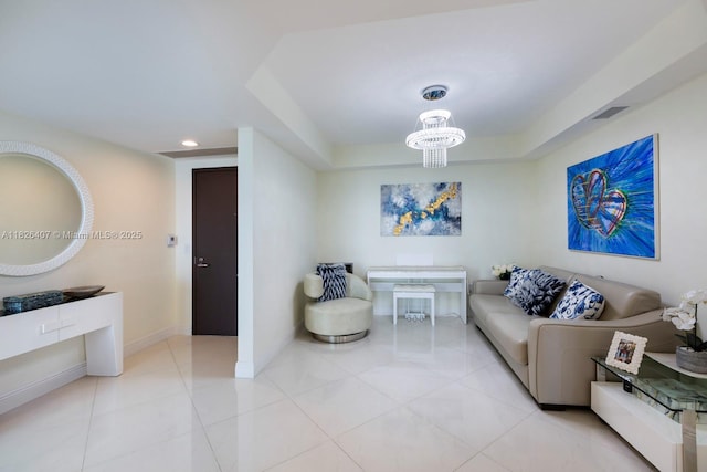 16400 Collins Ave Unit 1845, Sunny Isles Beach, FL 33160 - tiled living room with recessed lighting and a chandelier
