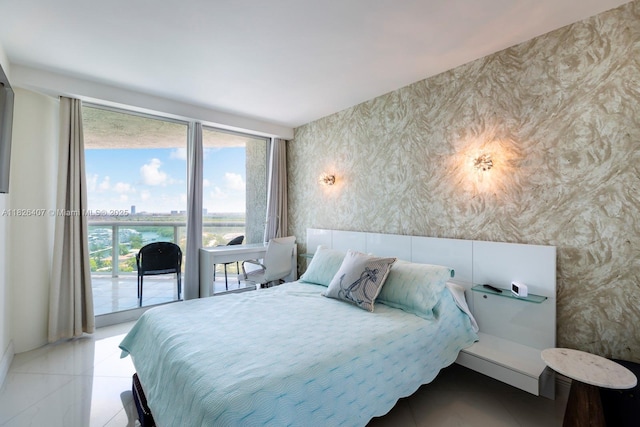 16400 Collins Ave Unit 1845, Sunny Isles Beach, FL 33160 - bedroom with wallpapered walls, a water view, floor to ceiling windows, and access to exterior