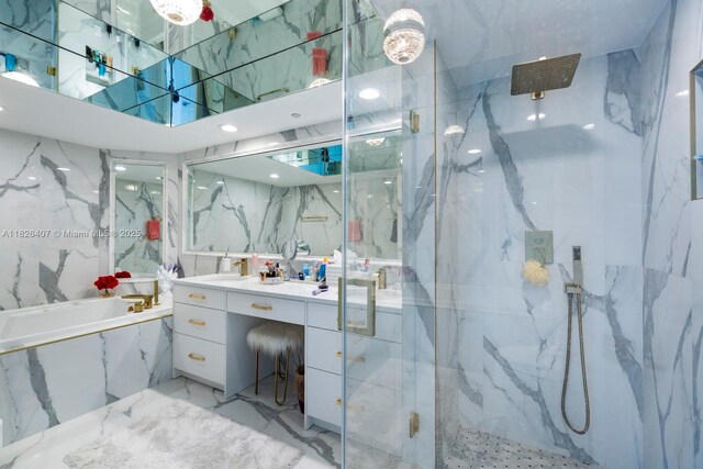 16400 Collins Ave Unit 1845, Sunny Isles Beach, FL 33160 - full bath with a garden tub, marble tiled floors, a marble finish shower, and vanity