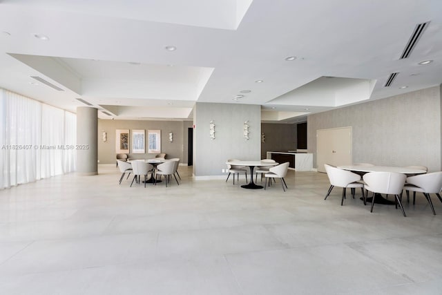 16400 Collins Ave Unit 1845, Sunny Isles Beach, FL 33160 - dining space with wallpapered walls, a raised ceiling, and recessed lighting