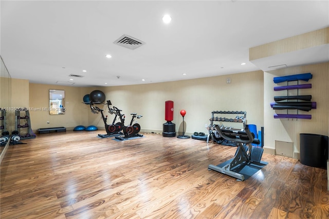 50 Biscayne Blvd Unit 3002, Miami, FL 33132 - workout area featuring wood finished floors and recessed lighting