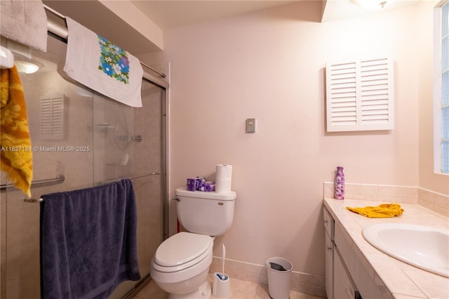 3126 Harbor Blvd Unit 1A, Port Charlotte, FL 33952 - bathroom featuring vanity, a shower stall, and tile patterned flooring