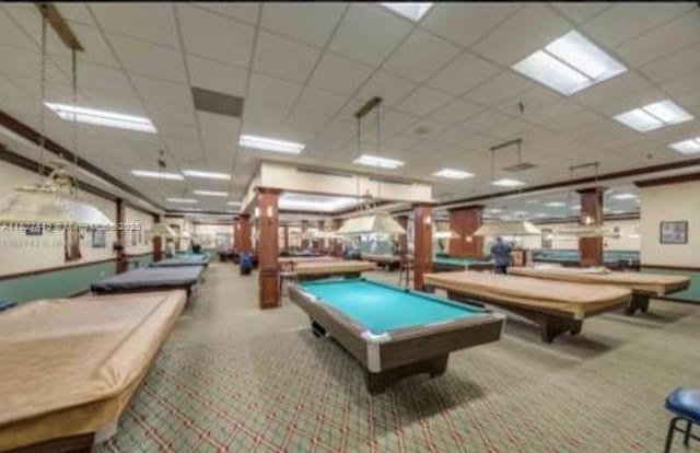901 SW 128th Ter Unit 205A, Pembroke Pines, FL 33027 - game room with billiards table, carpet floors, and a paneled ceiling