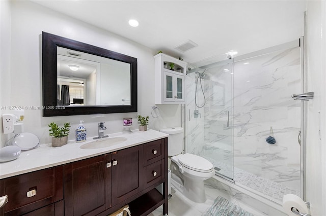 7925 SW 86th St Unit 903, Miami, FL 33143 - full bath with marble look tiles, a marble finish shower, vanity, and recessed lighting