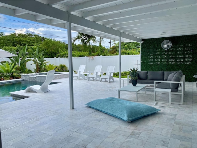 1321 Garfield St, Hollywood, FL 33019 - fenced backyard featuring an outdoor living space, a pool with connected hot tub, and a patio area