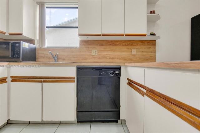 4947 NW 91st Ter, Sunrise, FL 33351 - kitchen with dishwasher, white cabinetry, light countertops, open shelves, and light tile patterned floors
