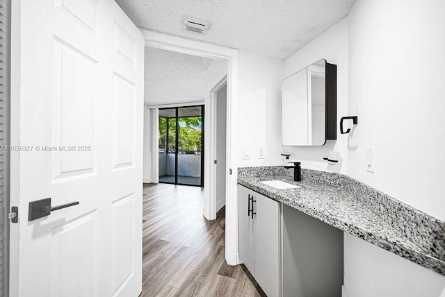8365 SW 152nd Ave Unit C-201, Miami, FL 33193 - bathroom featuring a textured ceiling, vanity, and wood finished floors