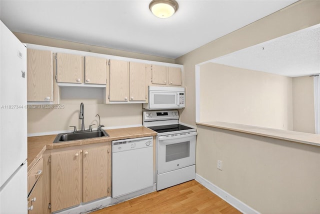 16851 NE 23rd Ave Unit A619, North Miami Beach, FL 33160 - kitchen with white appliances, light wood-style floors, and light countertops
