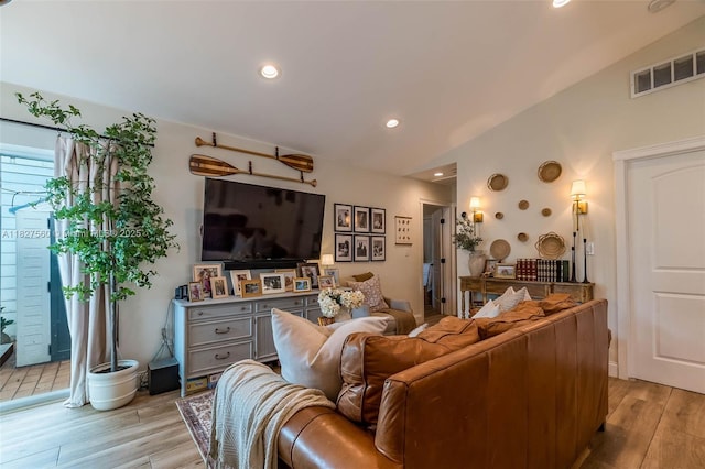 13765 SW 147th Cir Ln Unit 2-24, Miami, FL 33186 - living area with light wood-type flooring, vaulted ceiling, and recessed lighting