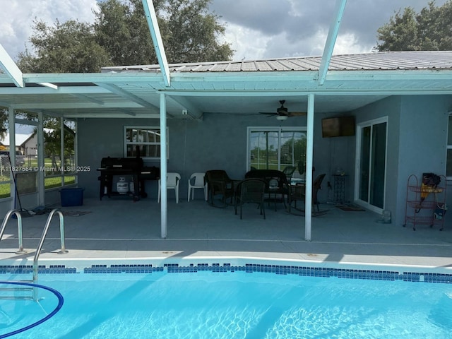 1046 Bayberry Loop, Clewiston, FL 33440 - outdoor pool featuring a ceiling fan, a lanai, a patio area, and a grill