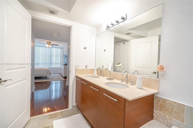 2641 N Flamingo Rd Unit 1603N, Sunrise, FL 33323 - full bath featuring double vanity, connected bathroom, and ceiling fan