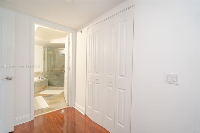 2641 N Flamingo Rd Unit 1603N, Sunrise, FL 33323 - hall with baseboards and wood finished floors
