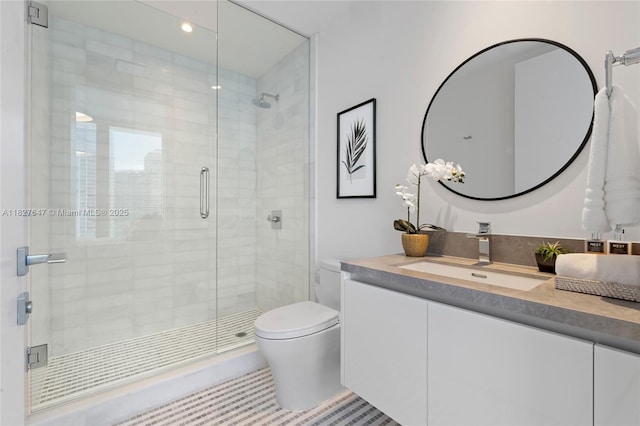 700 NE 26th Ter Unit 3101, Miami, FL 33137 - full bathroom with vanity, a shower stall, tile patterned floors, and recessed lighting