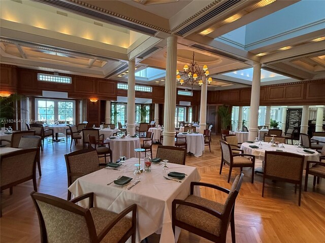 2000 Towerside Ter Unit 1112, Miami, FL 33138 - dining room with ornate columns and coffered ceiling
