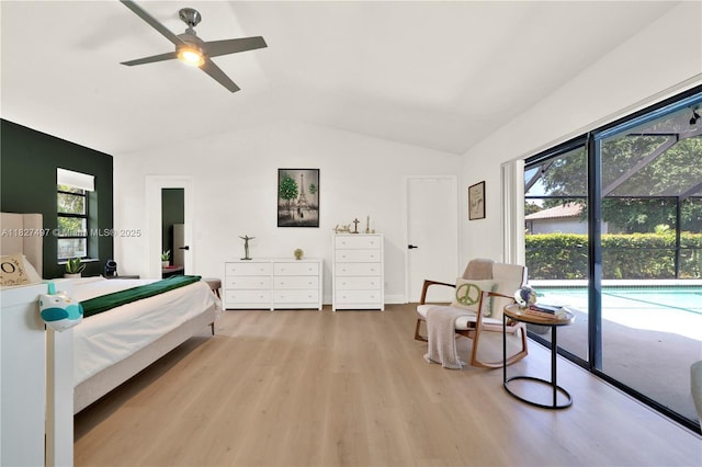 8525 NW 49th Dr, Coral Springs, FL 33067 - bedroom with lofted ceiling, access to outside, wood finished floors, and ceiling fan