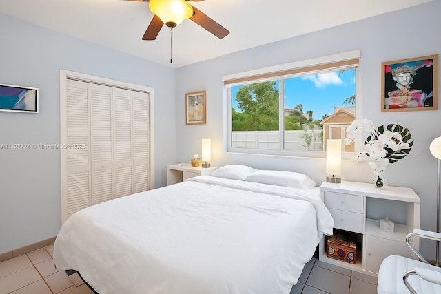 634 82nd St, Miami Beach, FL 33141 - bedroom featuring a closet, light tile patterned floors, and a ceiling fan