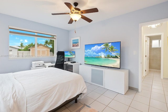 634 82nd St, Miami Beach, FL 33141 - bedroom featuring light tile patterned floors and a ceiling fan