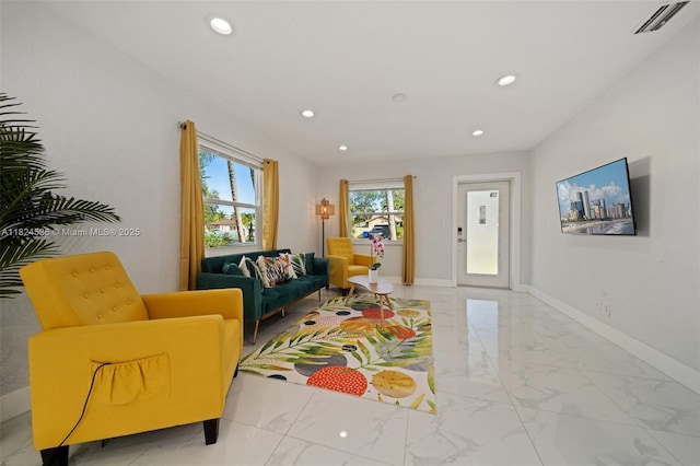 2714 Fillmore St, Hollywood, FL 33020 - living area featuring light marble finish floors and recessed lighting