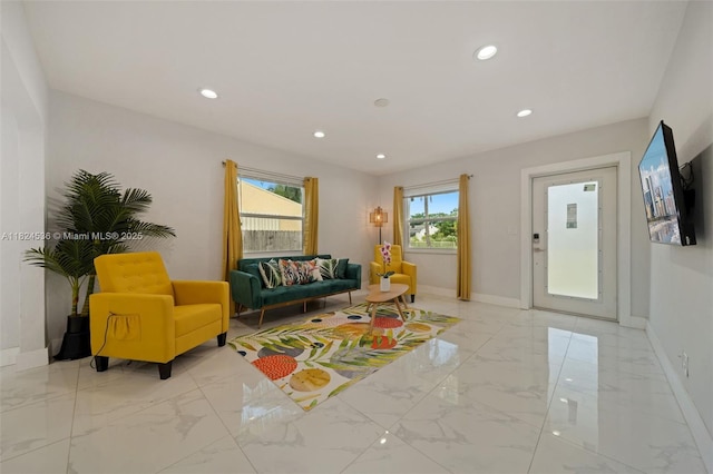2714 Fillmore St, Hollywood, FL 33020 - living area featuring light marble finish flooring and recessed lighting